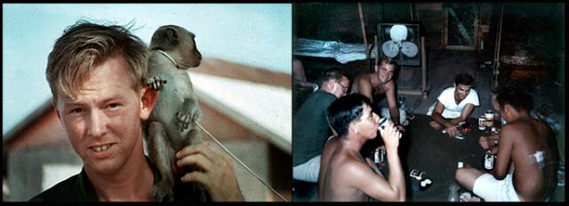 The author as 19-year-old REMF at Camrahn Bay DF site; the crew playing cards and drinking beer